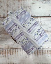 Load image into Gallery viewer, PURPLE FLOWERS & BOWS padded handmade pouch