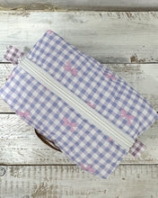 Load image into Gallery viewer, GINGHAM BOW PURPLE padded handmade pouch