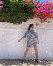 Load image into Gallery viewer, Black gray hand dyed tie dye organic cotton t-shirt dress