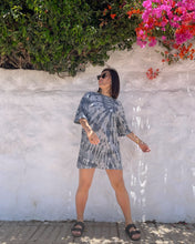 Load image into Gallery viewer, Black gray hand dyed tie dye organic cotton t-shirt dress