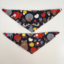 Load image into Gallery viewer, In the woods + geometric reversible bandana for pets. Handmade.