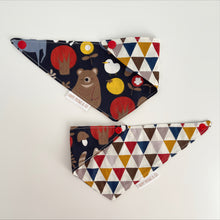 Load image into Gallery viewer, In the woods + geometric reversible bandana for pets. Handmade.