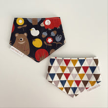 Load image into Gallery viewer, In the woods + geometric reversible bandana for pets. Handmade.