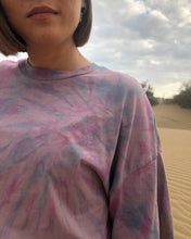 Load image into Gallery viewer, Purple spiral tie dye oversize organic cotton t-shirt dress. Summer dress. Sustainable brand.