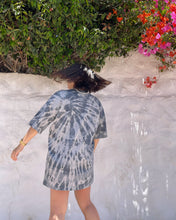 Load image into Gallery viewer, Black gray hand dyed tie dye organic cotton t-shirt dress