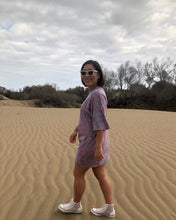 Load image into Gallery viewer, Purple spiral tie dye oversize organic cotton t-shirt dress. Summer dress. Sustainable brand.