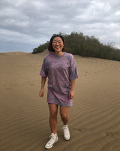 Load image into Gallery viewer, Purple spiral tie dye oversize organic cotton t-shirt dress. Summer dress. Sustainable brand.