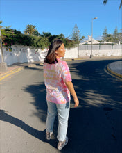 Load image into Gallery viewer, Pink yellow orange GOTS certified organic cotton tie dye t-shirt
