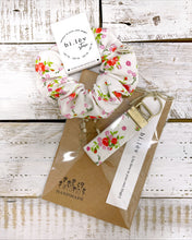 Load image into Gallery viewer, Red flower handmade key fob with matching hair scrunchie perfect for a gift