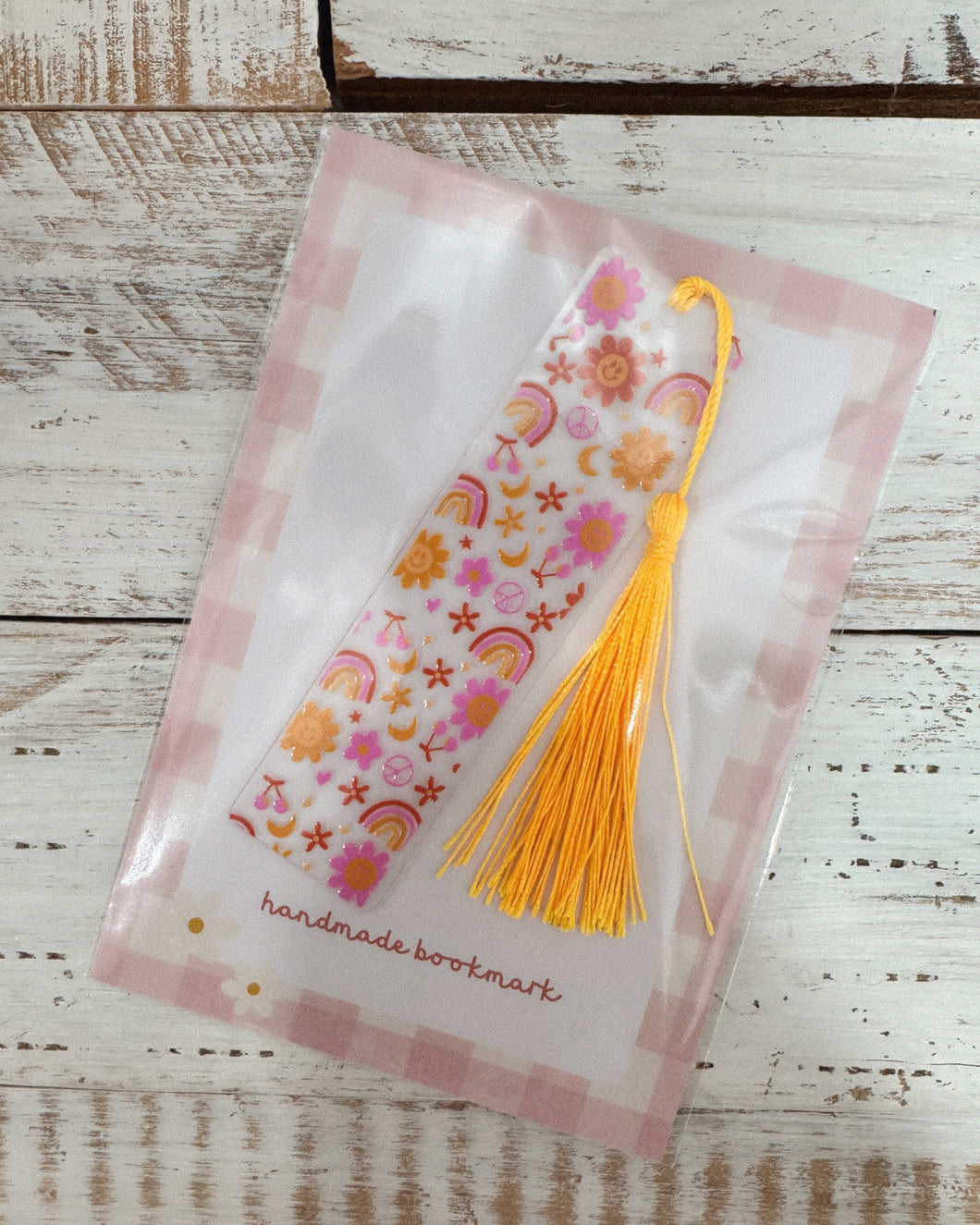 HAPPY DAISY RAINBOW handmade bookmark