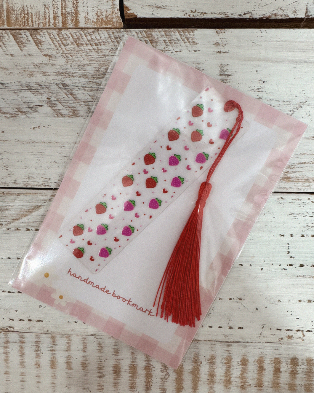 STRAWBERRIES & HEARTS handmade bookmark