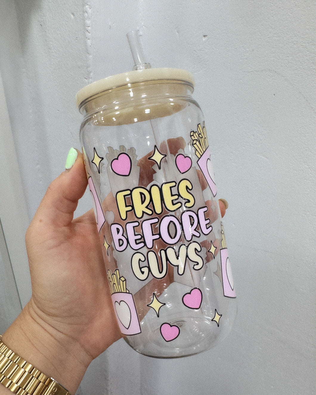 FRIES OVER GUYS plastic cup