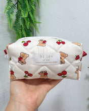 Load image into Gallery viewer, BEAR &amp; CHERRIES padded handmade pouch
