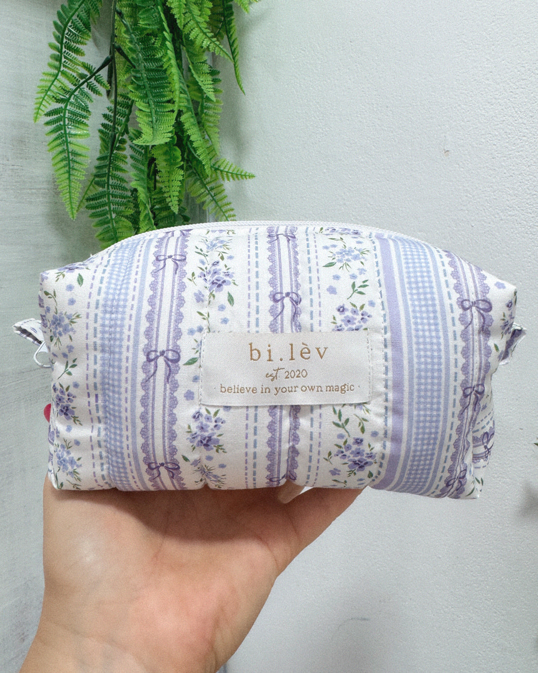 PURPLE FLOWERS & BOWS padded handmade pouch