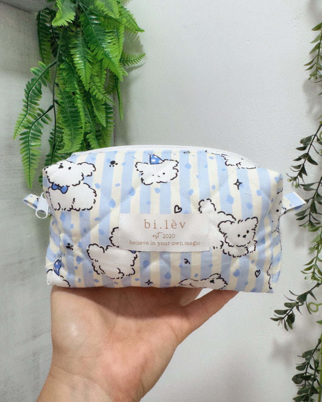 PUPPY BLUE padded handmade pouch