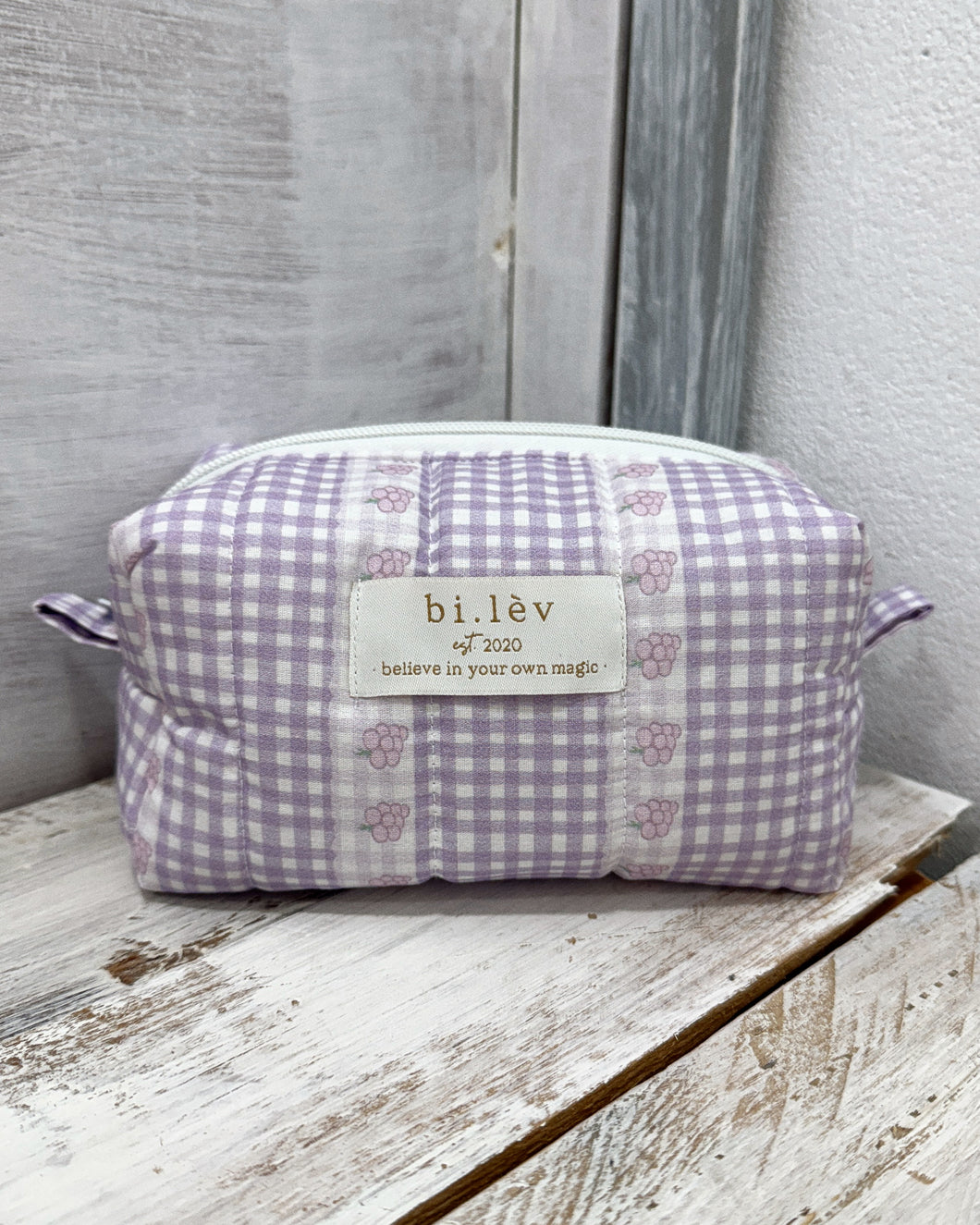GRAPE GINGHAM padded handmade pouch