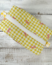 Load image into Gallery viewer, GINGHAM BOW YELLOW padded handmade pouch
