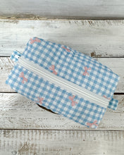 Load image into Gallery viewer, GINGHAM BOW BLUE padded handmade pouch
