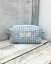 Load image into Gallery viewer, GINGHAM BOW BLUE padded handmade pouch
