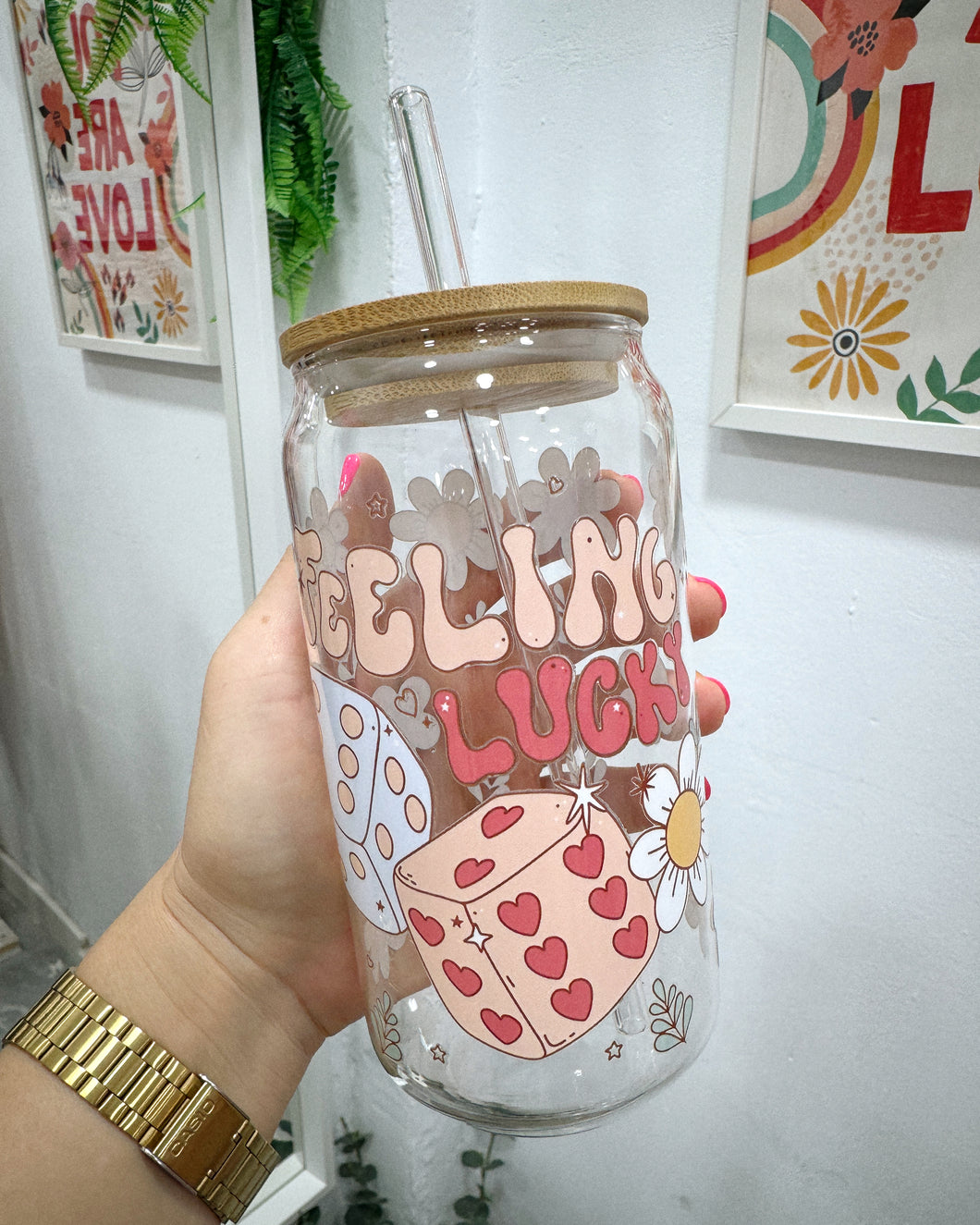 FEELING LUCKY glass cup