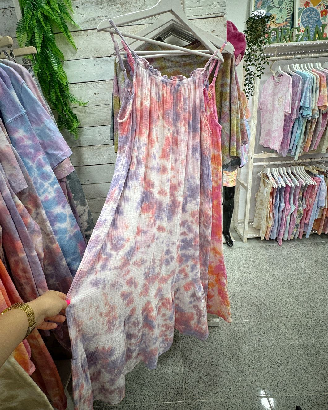 TROPICAL SUNSET muslin tie-dye dress