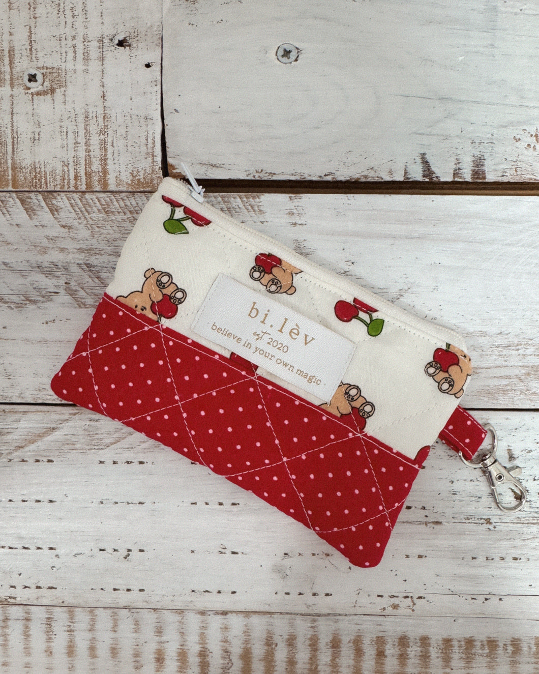 BEAR & CHERRIES padded handmade mini pouch wallet