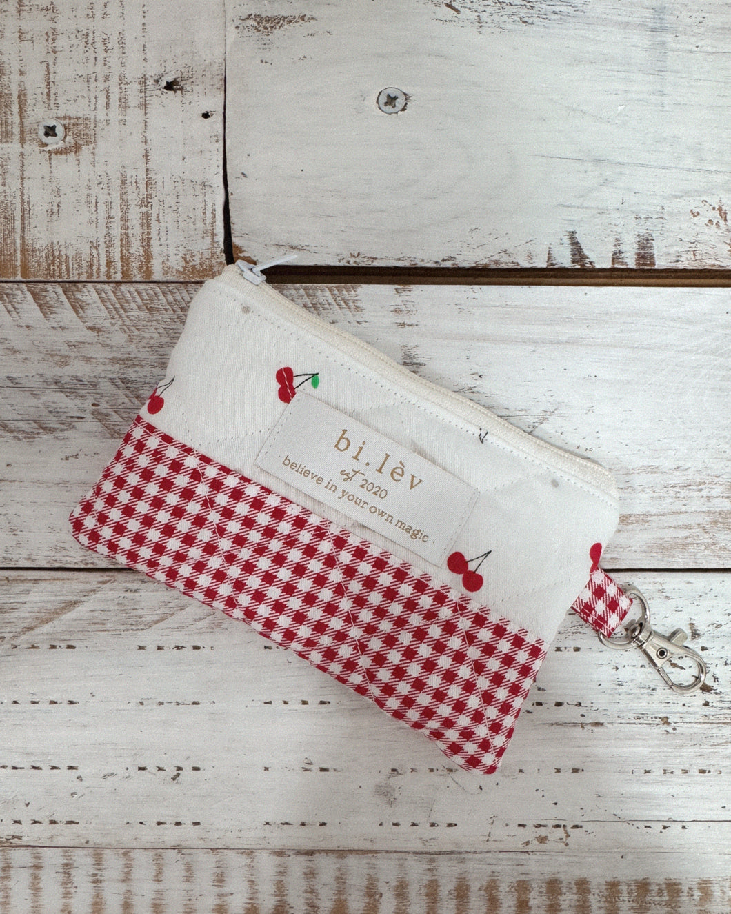 CHERRIES padded handmade mini pouch wallet