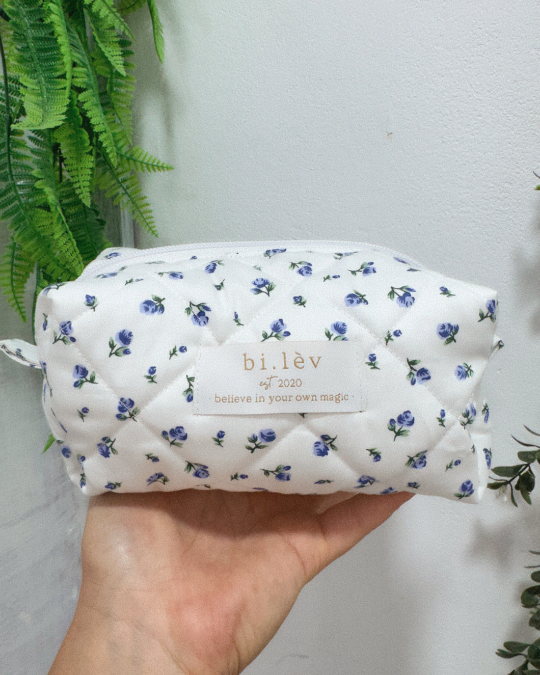 BLUE ROSES padded handmade pouch