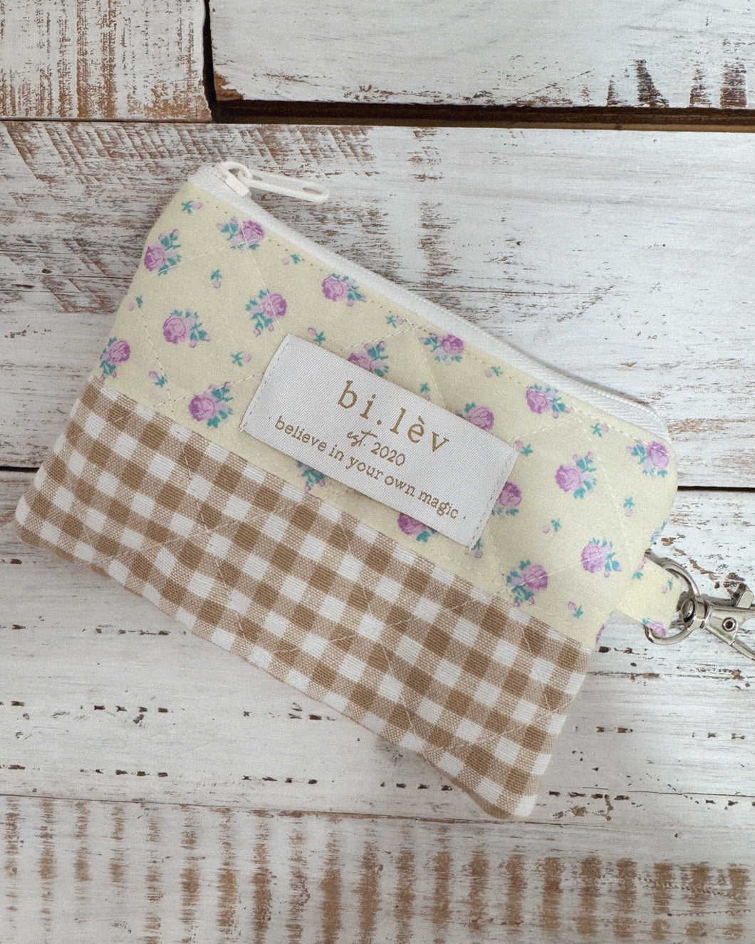YELLOW PURPLE ROSE padded handmade mini pouch wallet