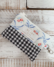 Load image into Gallery viewer, BLUE BOW RED ROSES padded handmade mini pouch wallet
