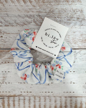 Load image into Gallery viewer, BLUE BOW RED ROSES Scrunchie
