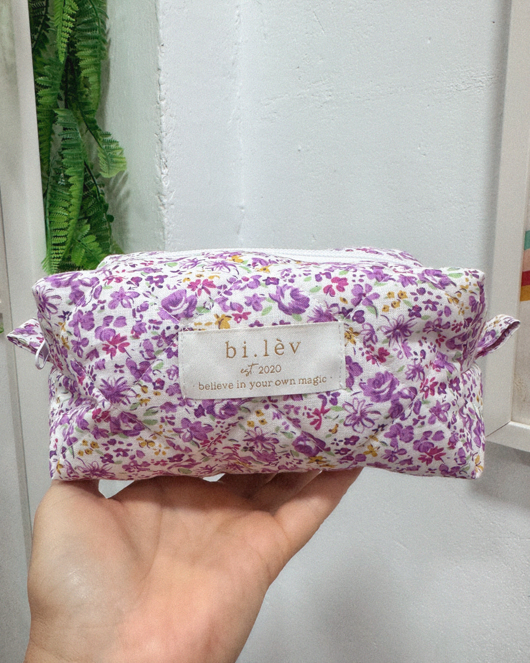 PURPLE BLOSSOM padded handmade pouch