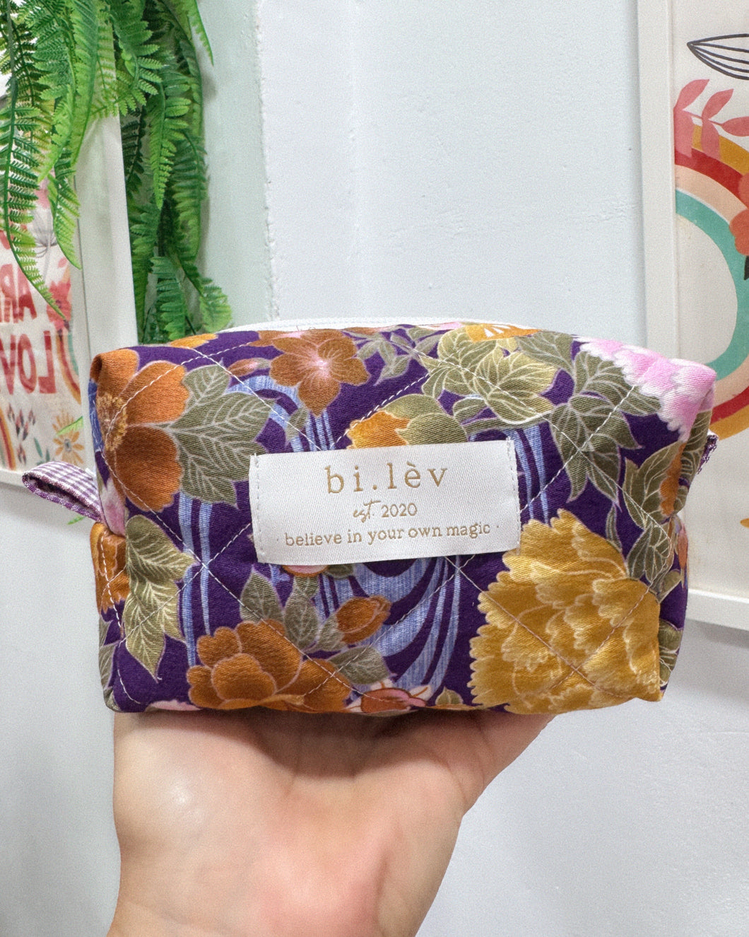 PURPLE GARDEN padded handmade pouch