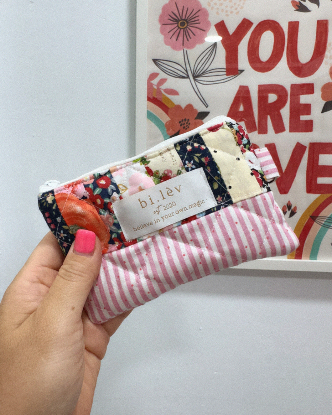 NOIR BLOSSOM padded handmade mini pouch wallet