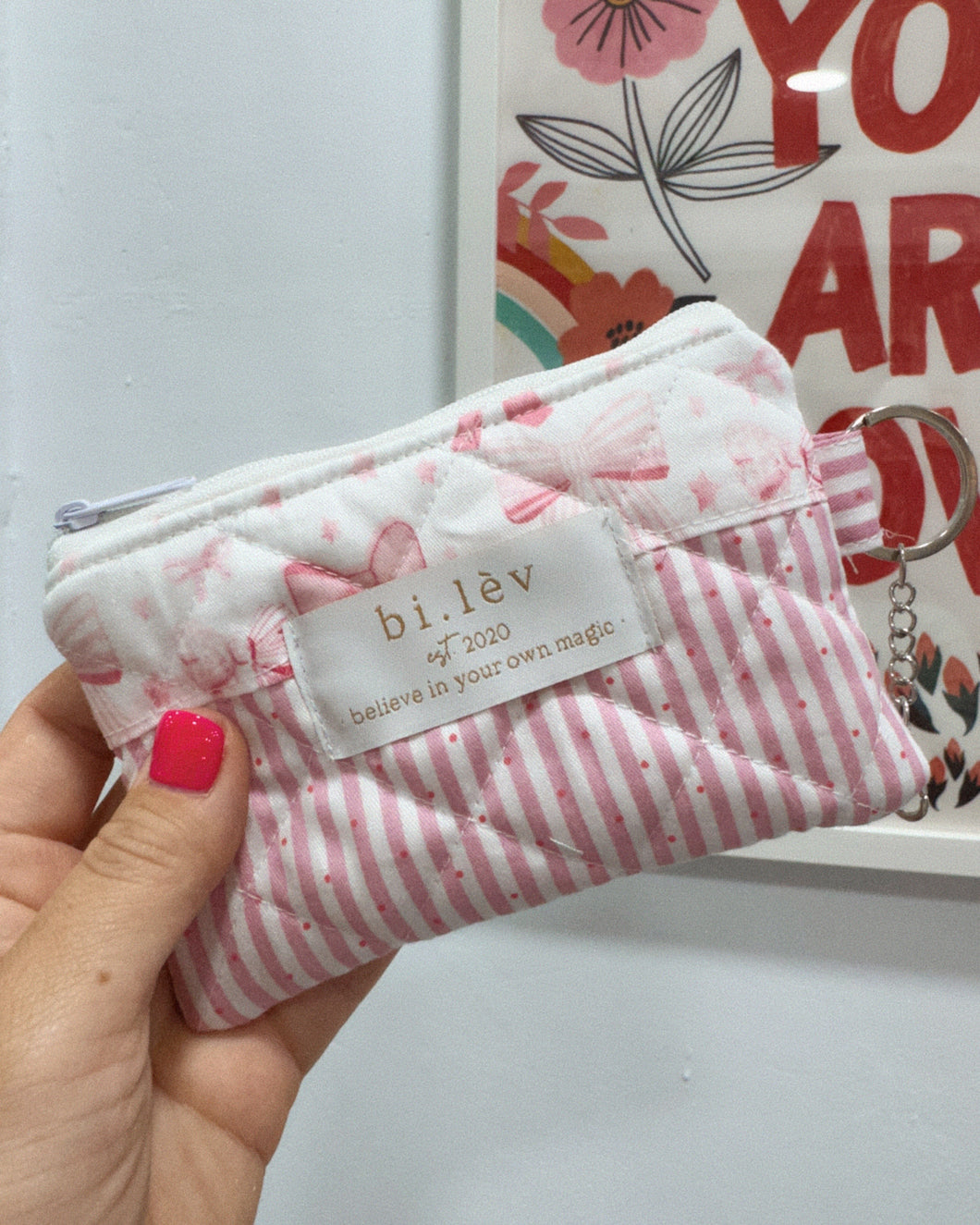 PINK BOWS & STARS padded handmade mini pouch wallet