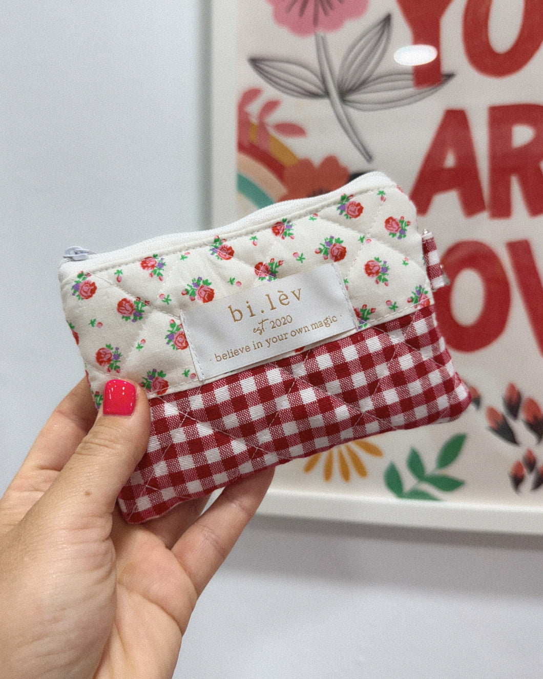 RED ROSES padded handmade mini pouch wallet