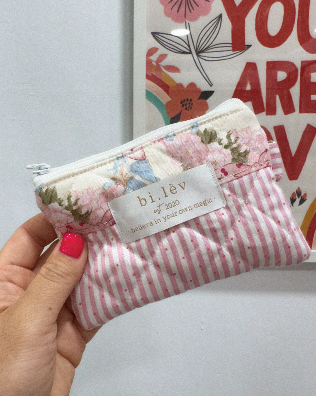 PINK BOWS & FLOWERS padded handmade mini pouch wallet