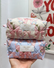 Load image into Gallery viewer, BLUE BOWS &amp; FLOWERS padded handmade pouch

