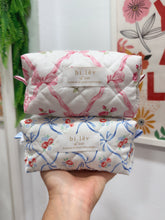 Load image into Gallery viewer, BLUE BOW BLUE ROSES padded handmade pouch
