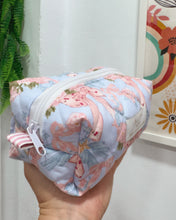 Load image into Gallery viewer, BLUE BOWS &amp; FLOWERS padded handmade pouch
