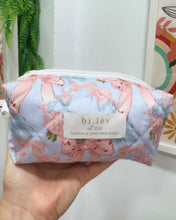 Load image into Gallery viewer, BLUE BOWS &amp; FLOWERS padded handmade pouch
