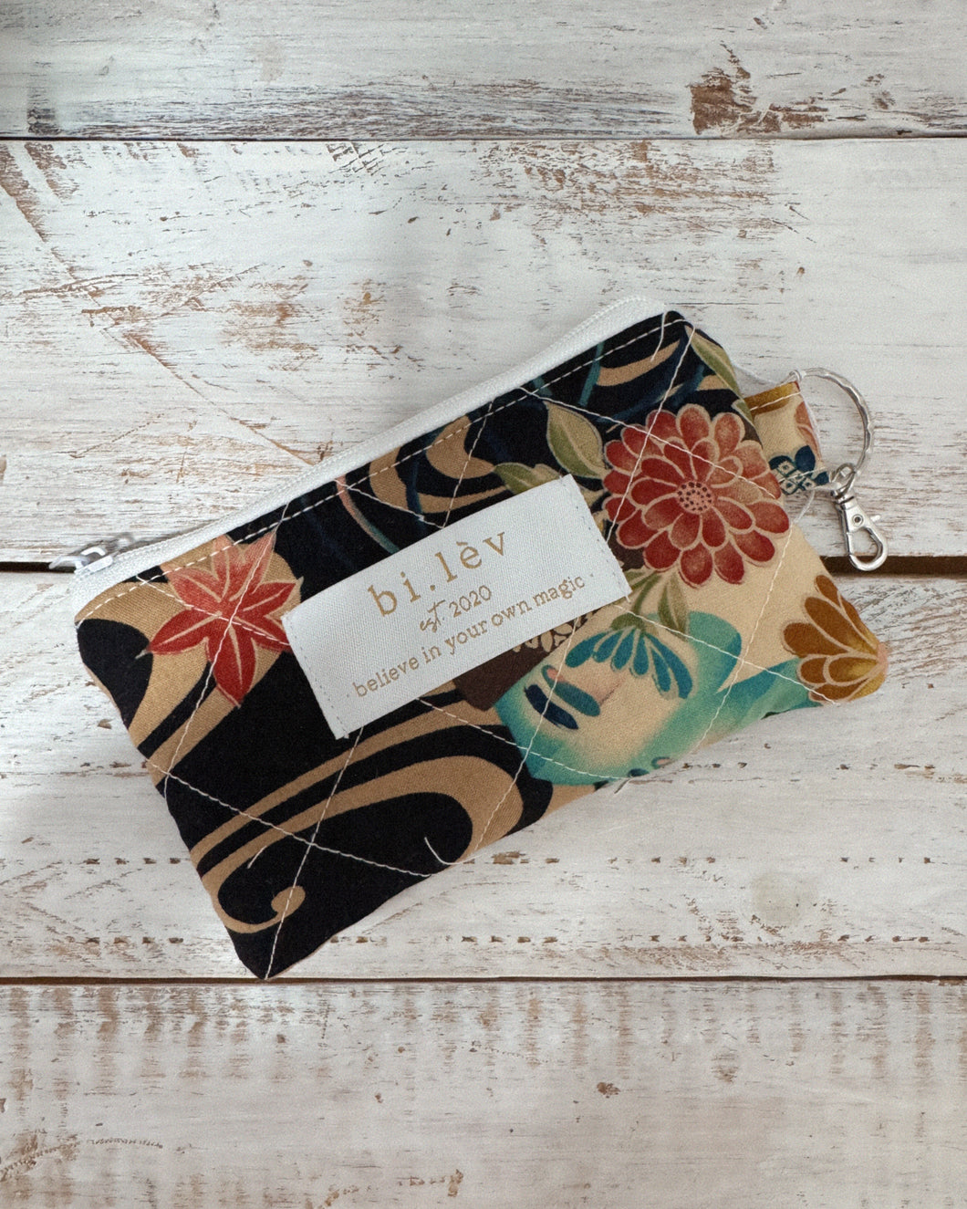 MARINE FLOWER padded handmade mini pouch wallet