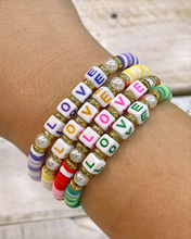 Load image into Gallery viewer, LOVE pearl polymer clay bracelet
