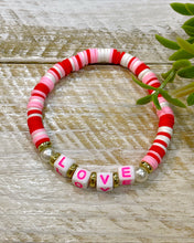 Load image into Gallery viewer, LOVE pearl polymer clay bracelet
