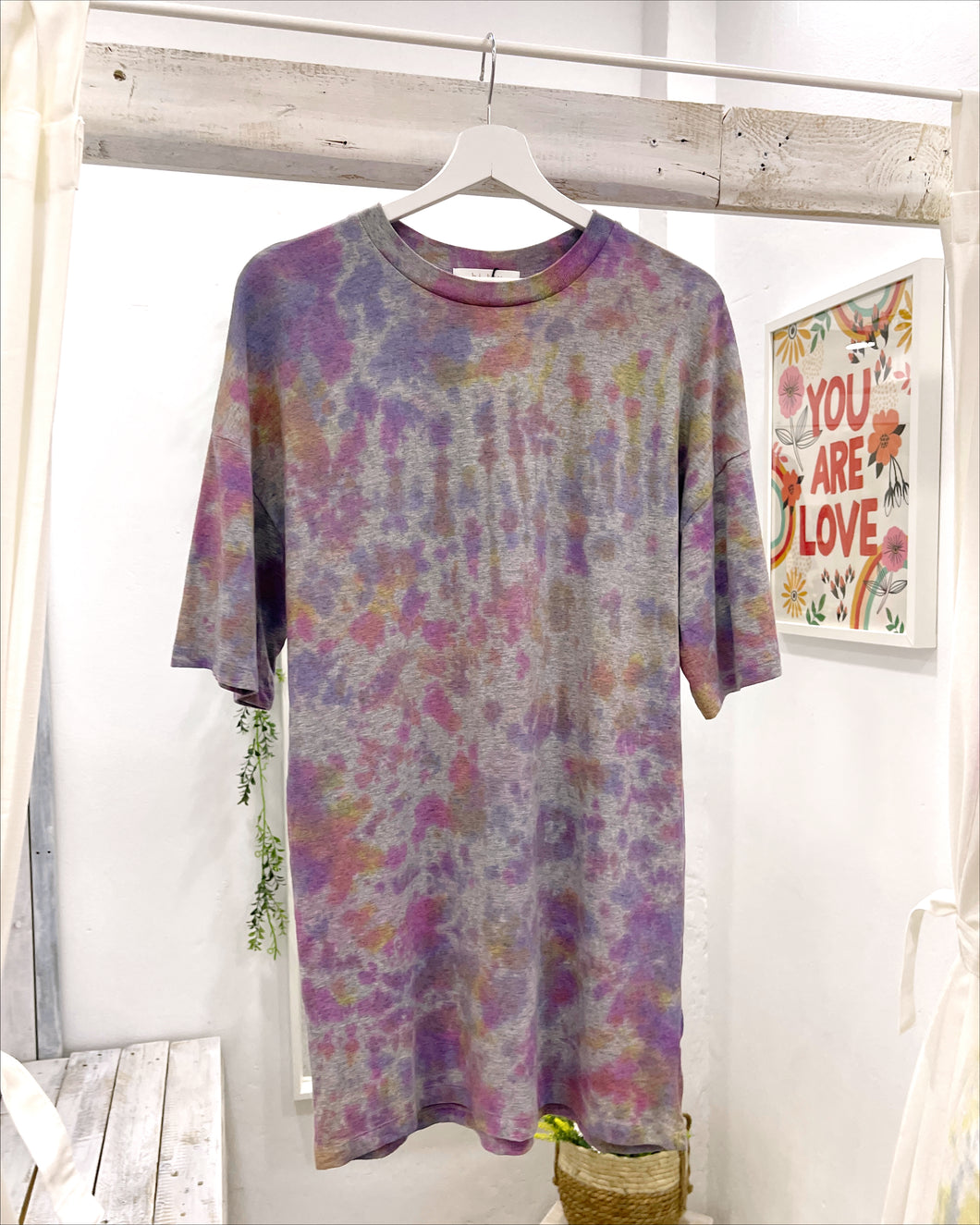 Purple orange pink hand dyed tie dye organic cotton t-shirt dress