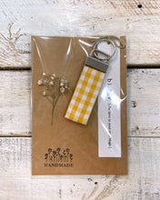 Load image into Gallery viewer, Yellow gingham handmade key fob ring
