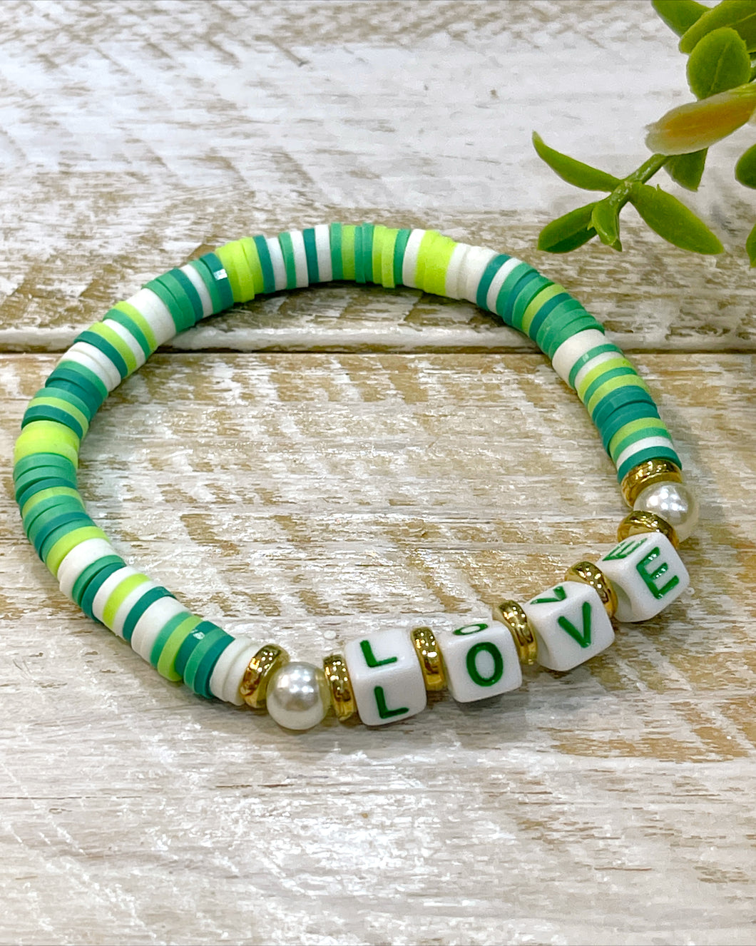LOVE pearl polymer clay bracelet